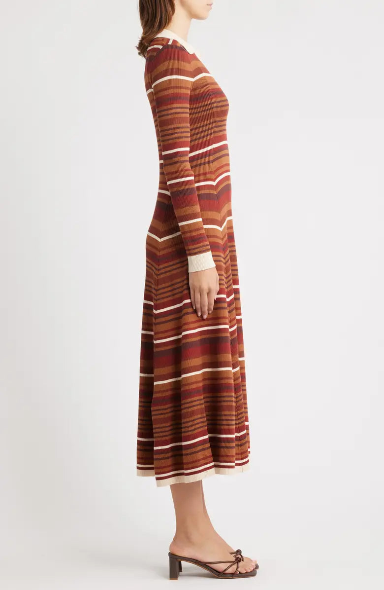 Stripe Long Sleeve Midi Sweater Dress