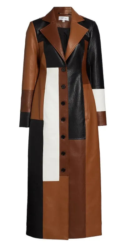 Women's Patchwork Faux Leather Long-Line Coat