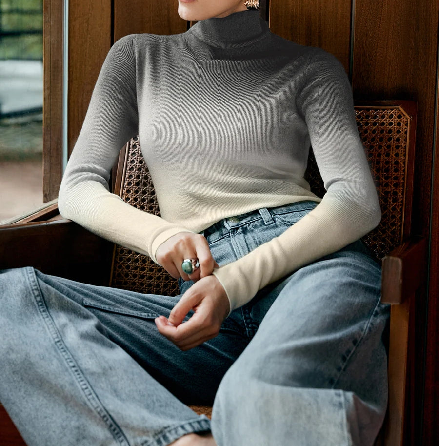 Wool-Blend Ombre Slim Knit Top