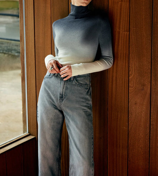 Wool-Blend Ombre Slim Knit Top