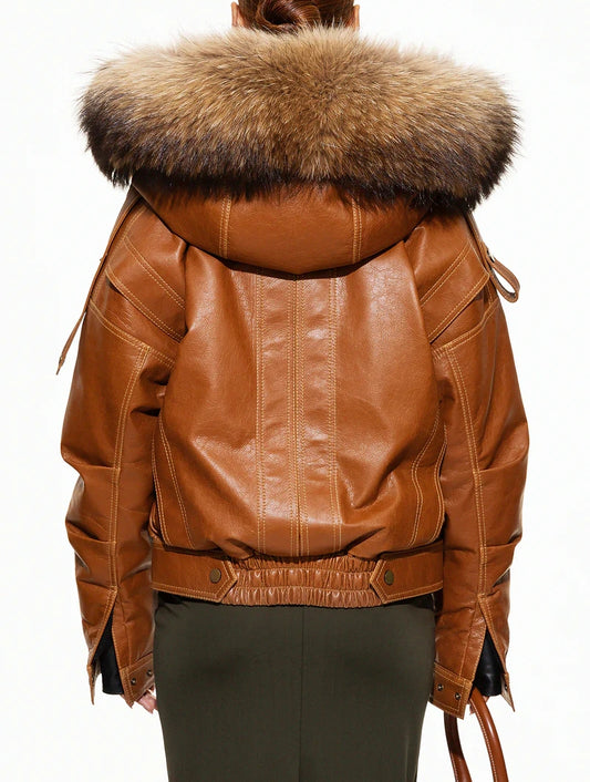 Fur Collar Multi-pocket Bomber Jacket