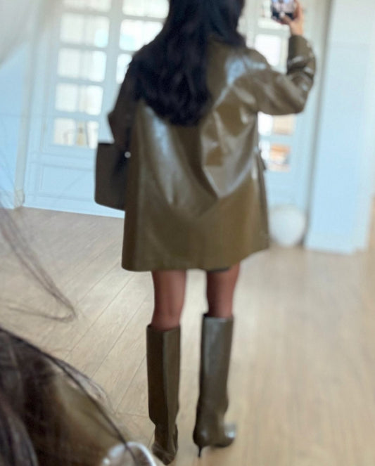 Shiny Leather Jacket With Button Detail