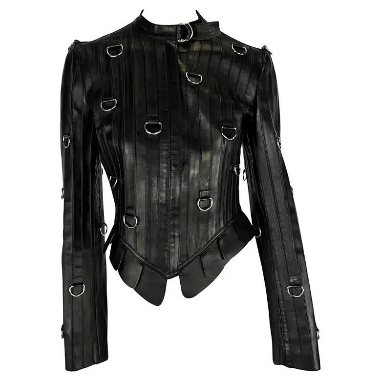 Black Leather Ring Moto Jacket