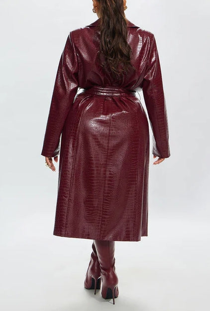 Faux Leather Trench Coat
