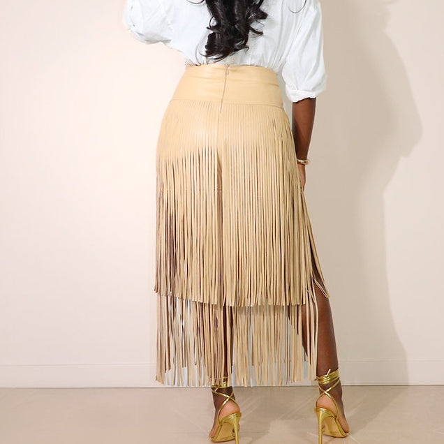 Fringe Faux Leather Skirt