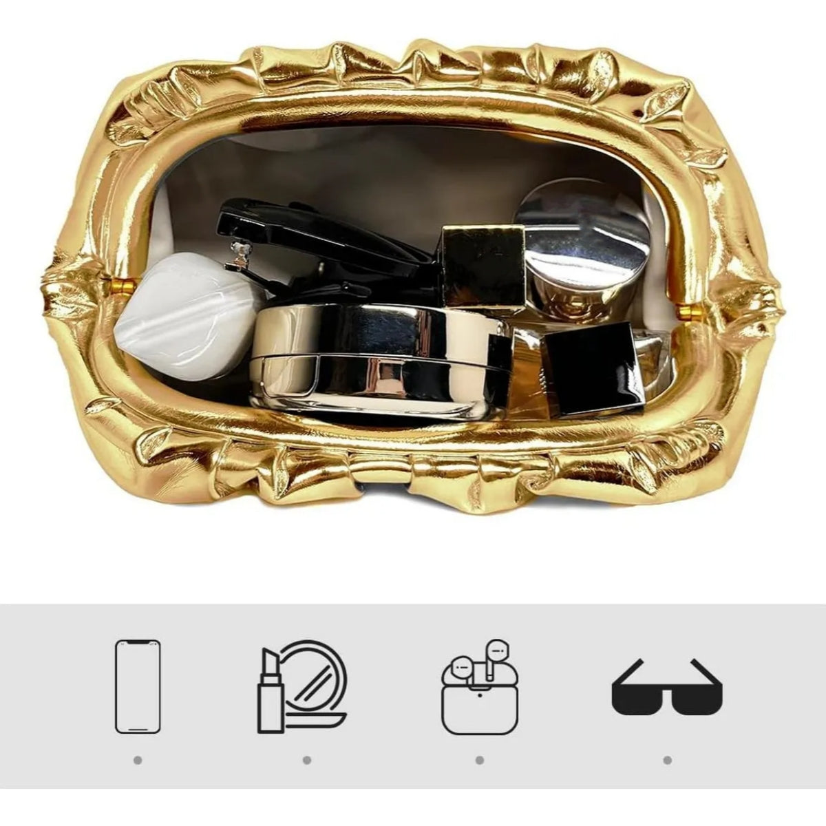 Gold Vegan Leather Pleated Handbag