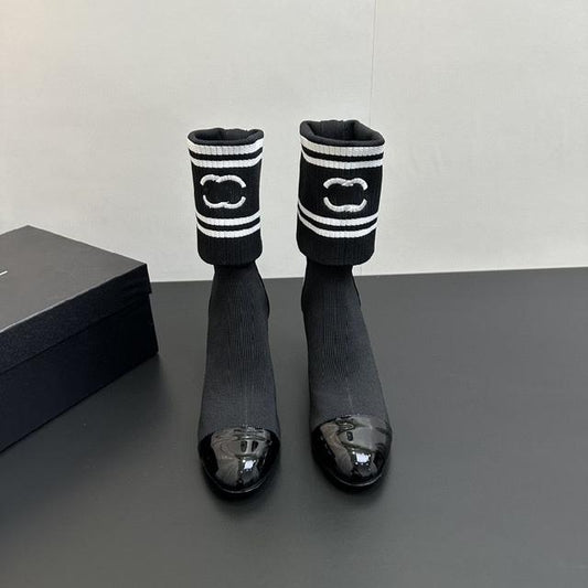 CC Chunky Heel Elastic Sock Boots