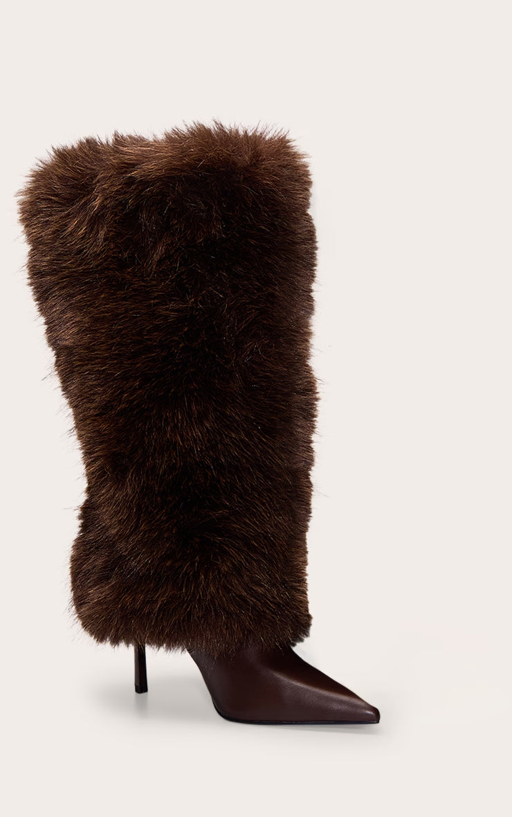 Faux Fur Knee High Heeled Boot