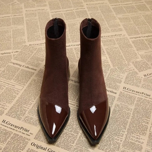 Pointed Toe Chunky Heel Ankle Boots