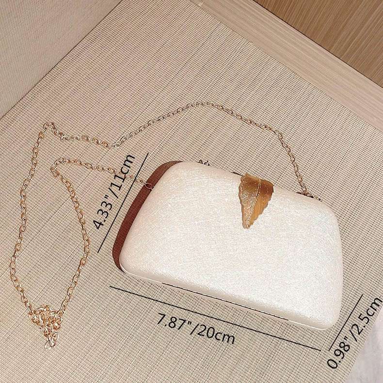 Elegant Textured Metal Leaf Chain Clutch