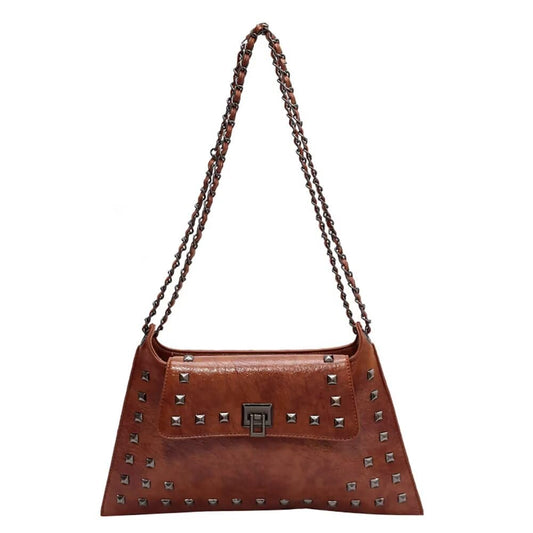 Retro Studs Leather Chain Shoulder Bag