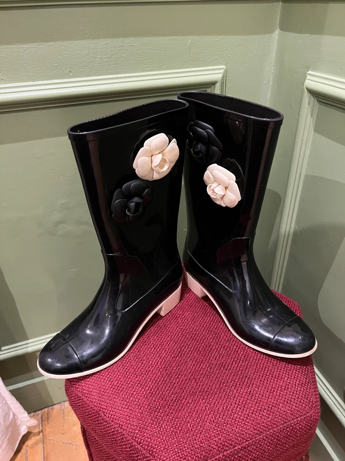 Rubber Camellia Flower Rain Boots