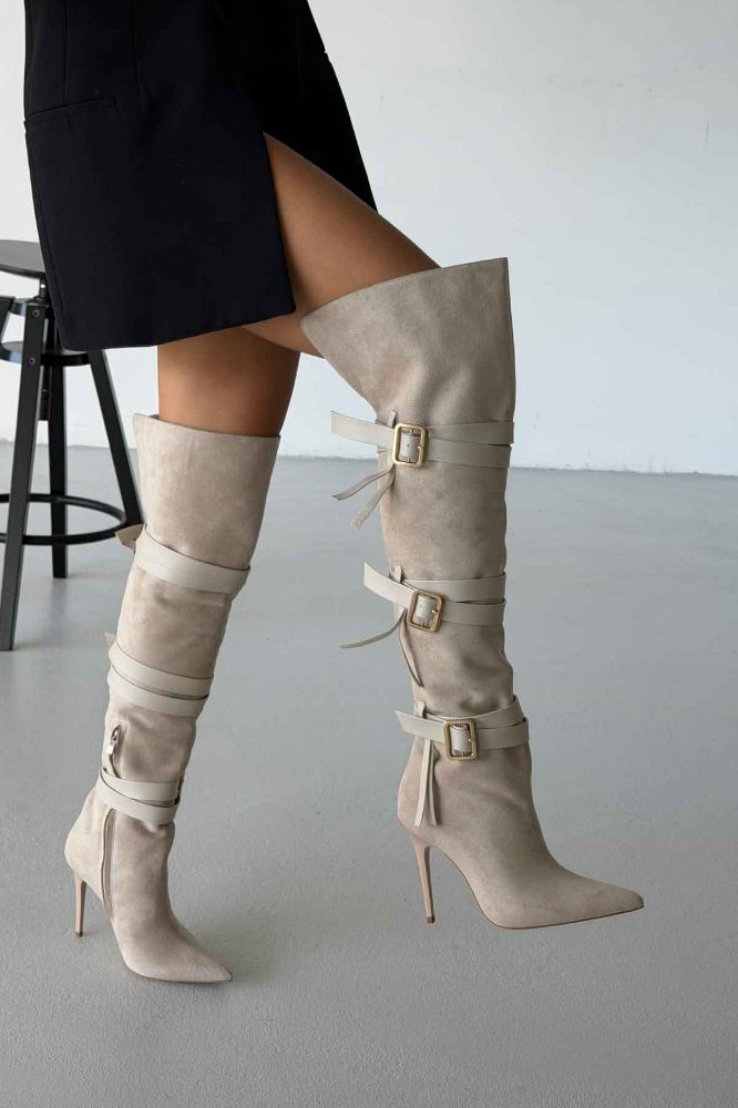 Roma Buckle Over-the-Knee Suede Boots