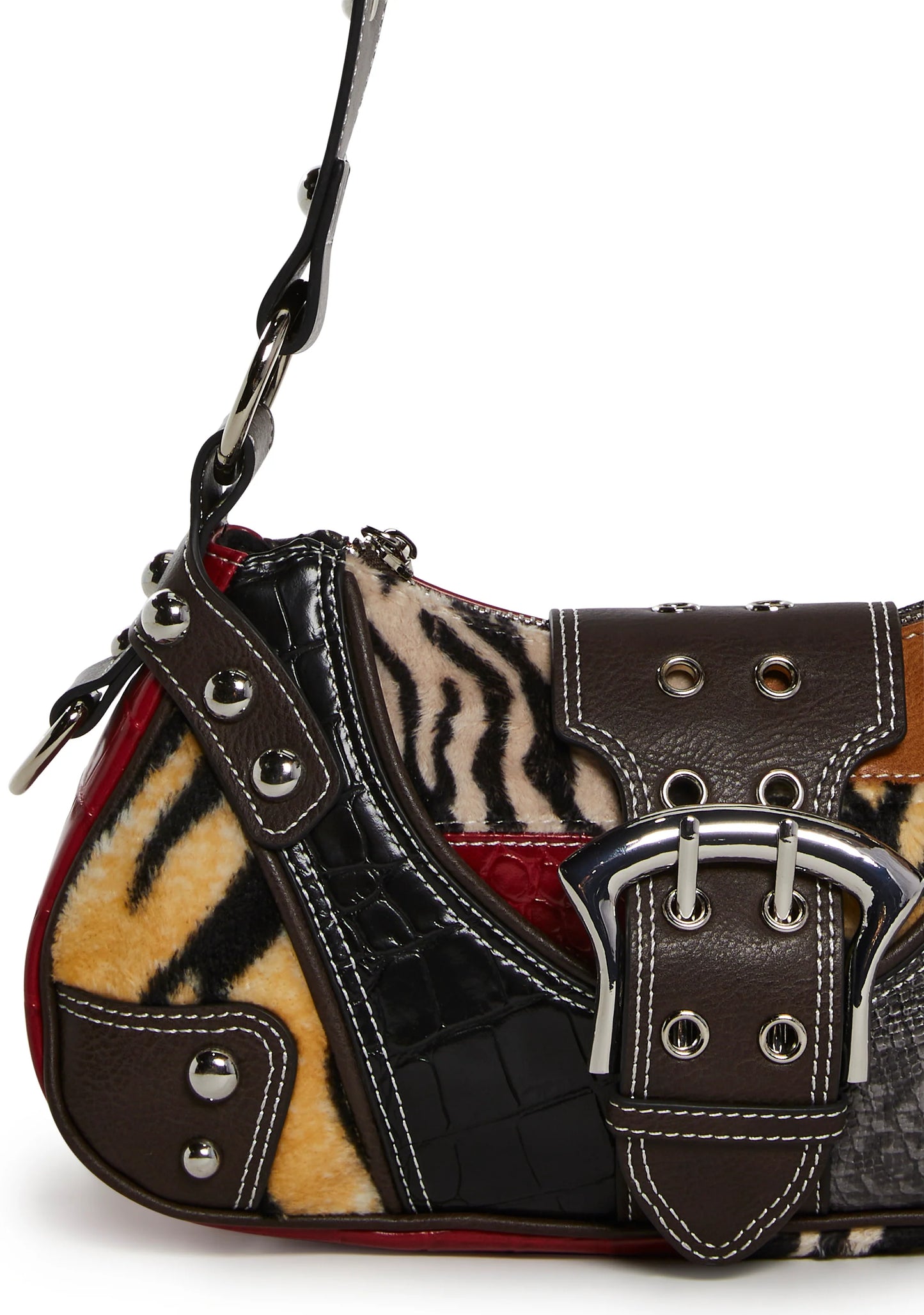Animal Print Patchwork Leather Shoulder Buckle Bag