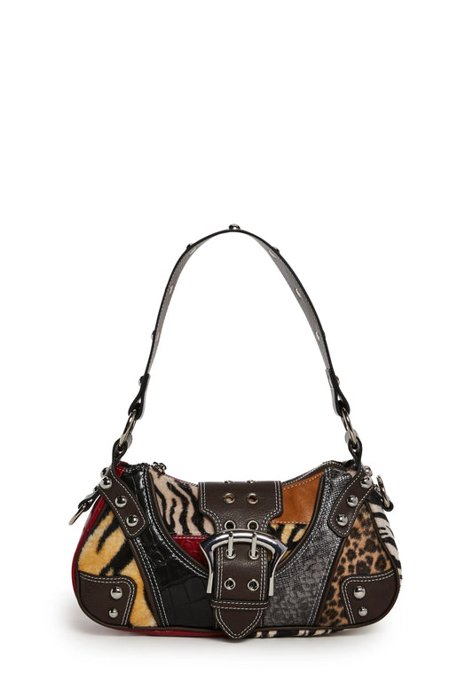 Animal Print Patchwork Leather Shoulder Buckle Bag