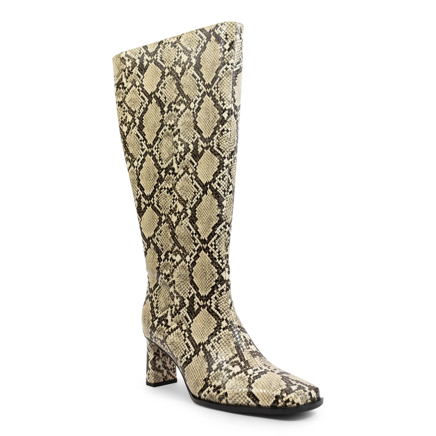 Square Toe Vegan Texture Leather Wide Boots