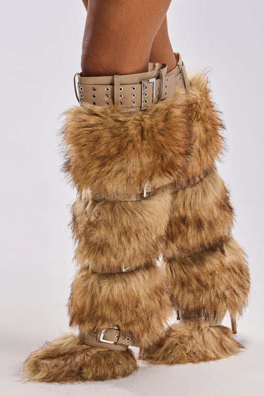 Multi Fur Buckles Boots