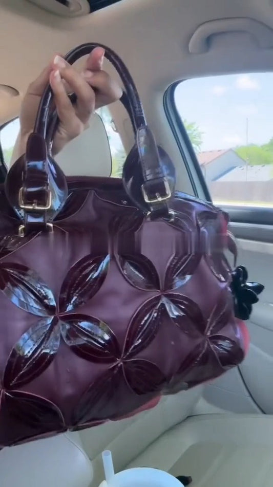 Red Patent Leather Leaf-decorated Handbag