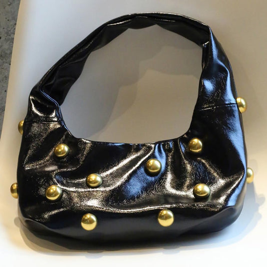 Studded Crescent Soft Leather Hobo Bag