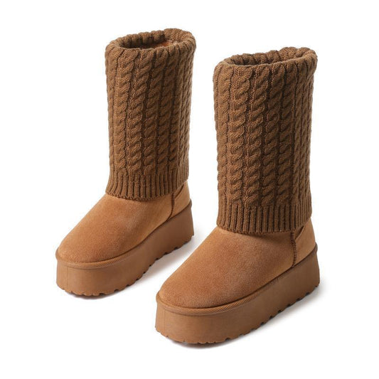 Platform Knit Mid-calf Boots