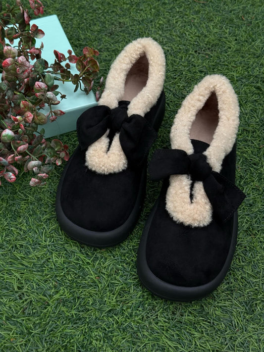 Fleece-lined Bow-knot Fuzzy Shoes