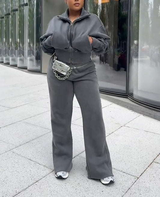 Collared Zip-up Sweatsuit 2pcs