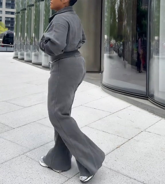 Collared Zip-up Sweatsuit 2pcs