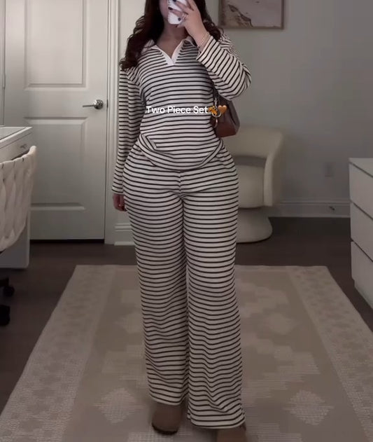 Striped Sweatshirt Two-piece Set