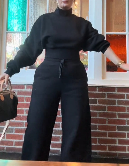 High-neck Fitted Sweatshirt Two-piece Set