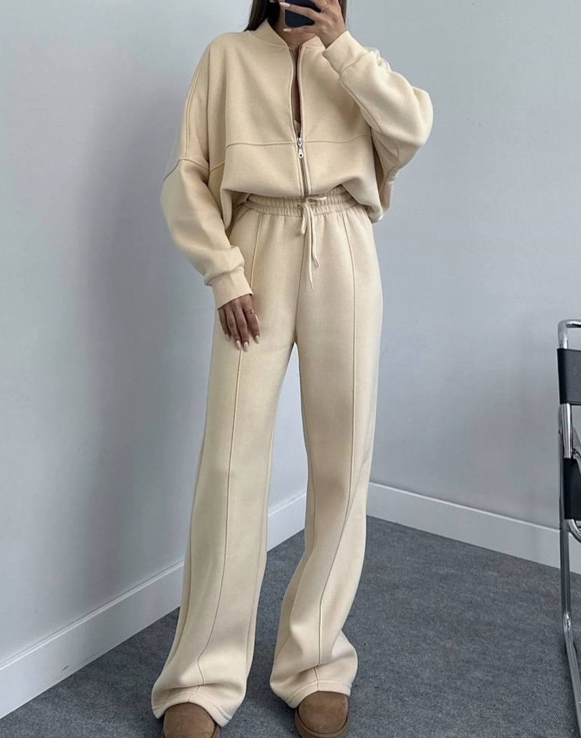 Zippered Cardigan Jacket And Trousers 2pcs