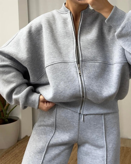 Zippered Cardigan Jacket And Trousers 2pcs