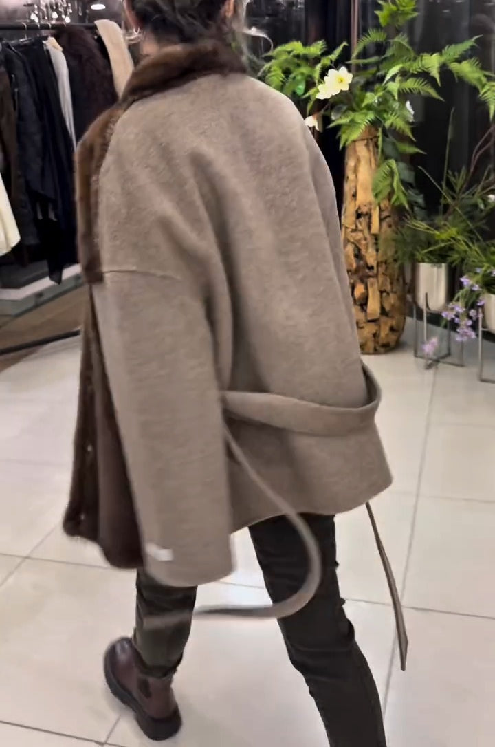 Faux Fur And Wool Patchwork Coat