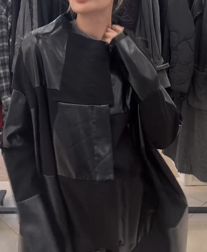 Oversized Leather Patchwork Coat