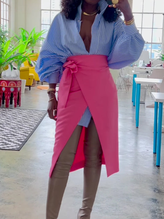 Fashion Elegant Striped Print Split 2 Piece Dress