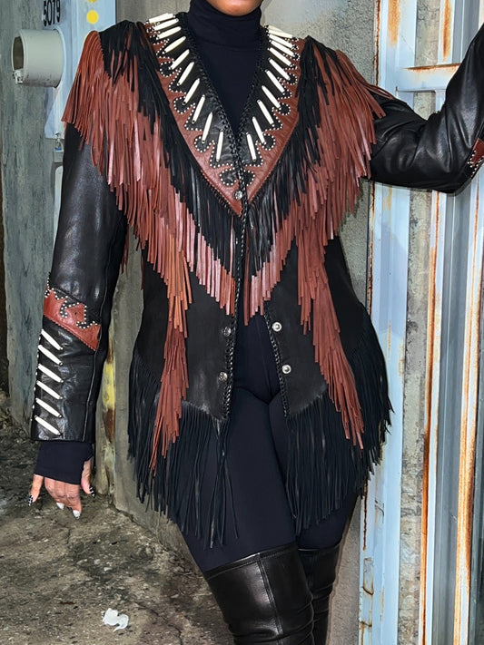 PU Fringe Long Sleeve Jacket