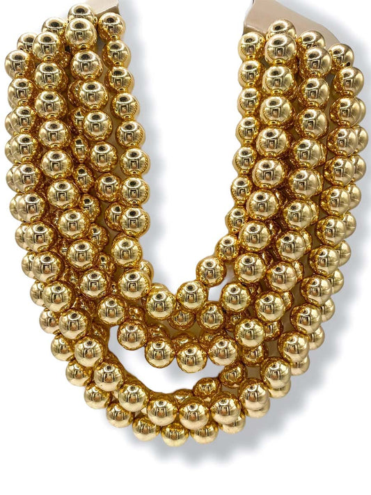 Gold Bead Statement Layered Necklace