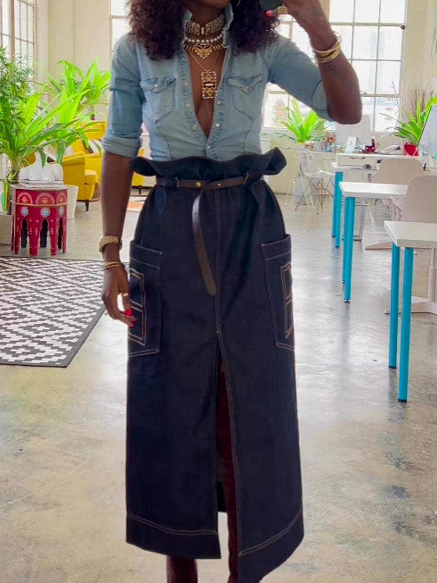 Fashion Denim Slit Hem Bud Skirt