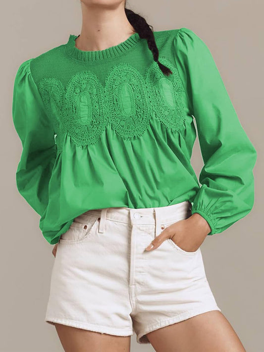 Lace Patchwork Long Sleeve Blouse