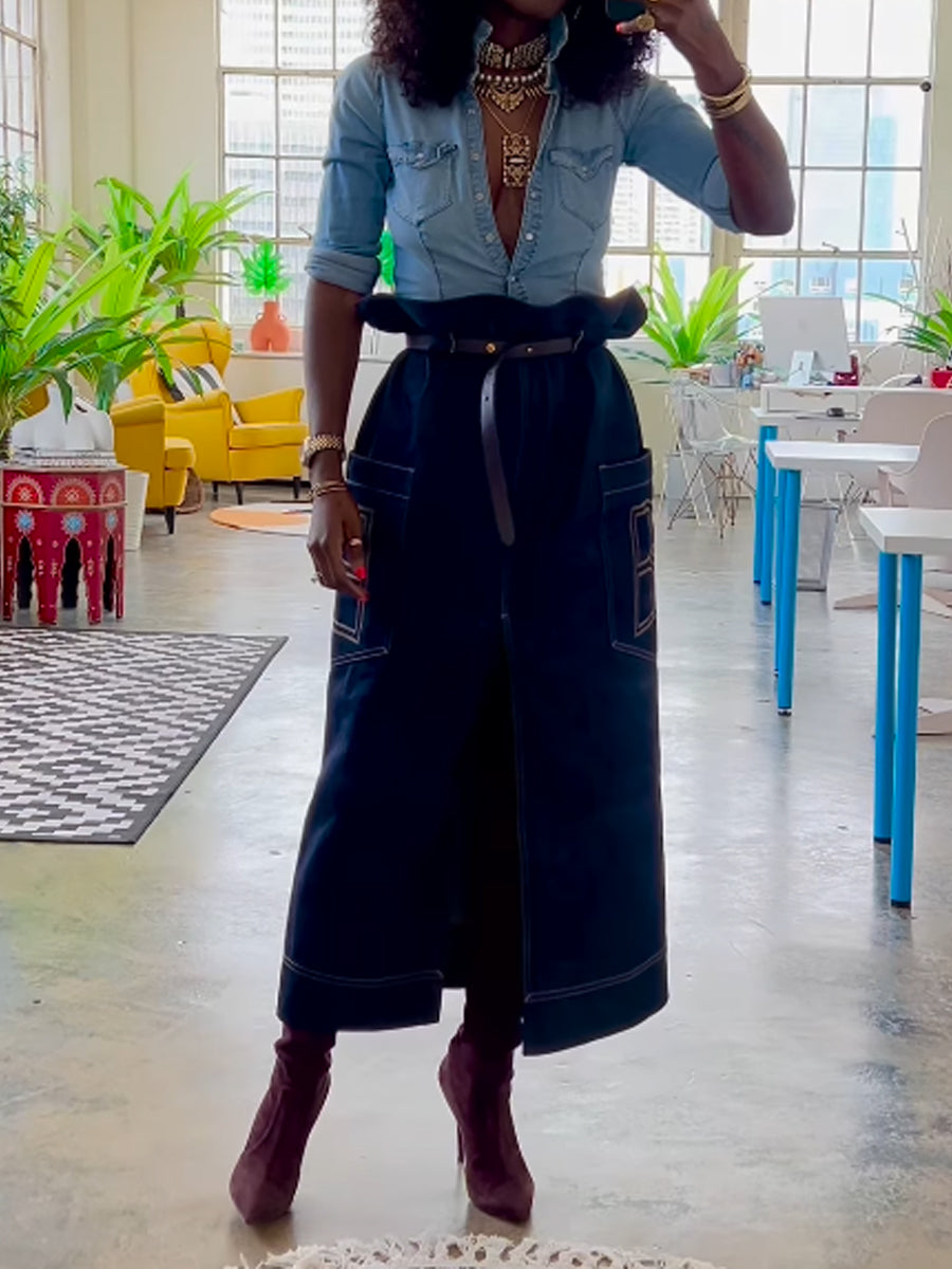 Fashion Denim Slit Hem Bud Skirt