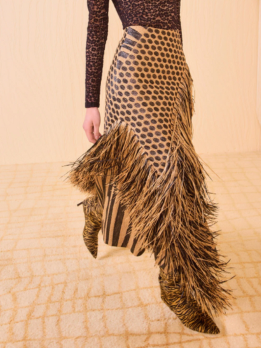 Fringed Asymmetric Skirt