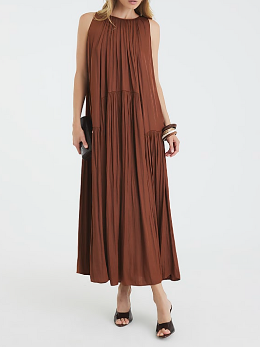 Solid Color Pleated Sleeveless Dress