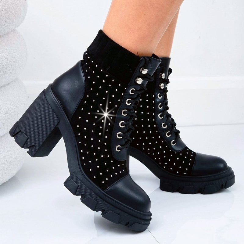 Sparkly Velvet Riot Stud Ankle Boots