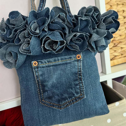 3D Flower Denim Tote