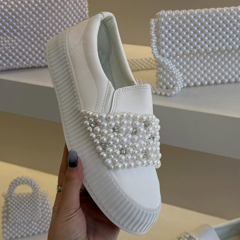 Pearl Diamond Embellished Platform Shoes