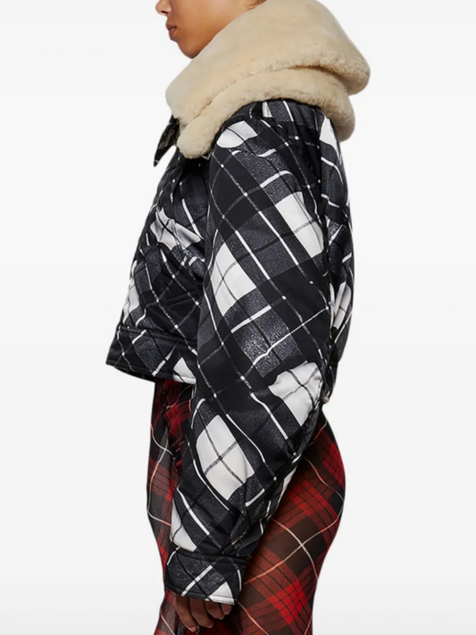 Double-layer Black And White Fur Collar Coat