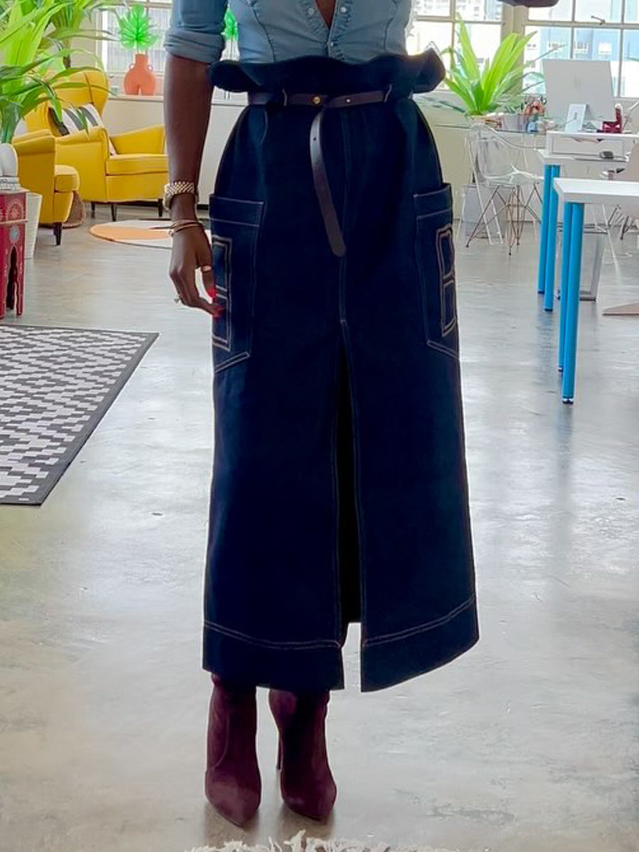Fashion Denim Slit Hem Bud Skirt