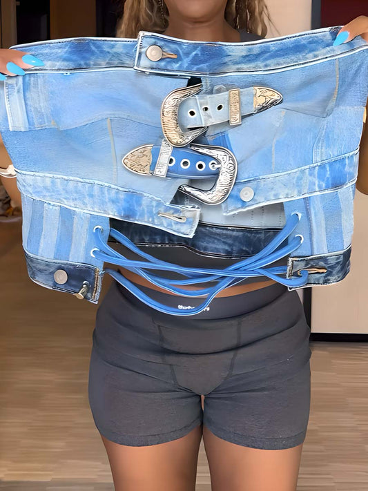 Belt Stitching Strapless Top