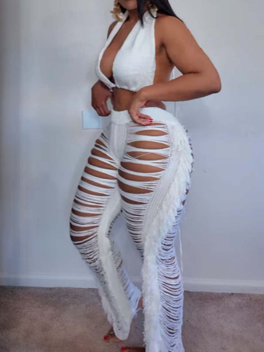 Sexy Fringed Knitted Two Pieces Set