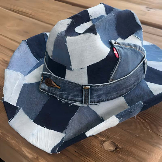 Denim Patch Stitching Western Denim Hat