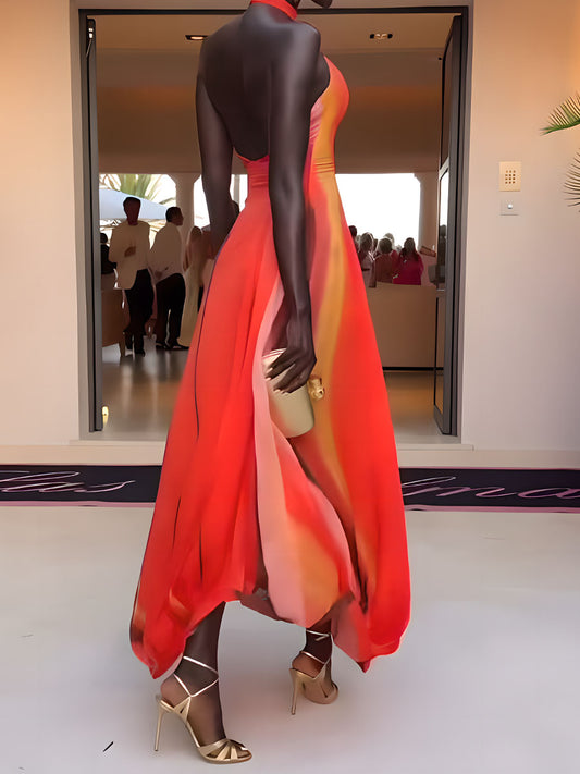 Asymmetric Hem Printed Maxi Dress